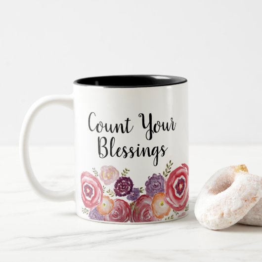Zählen Sie Ihre Wildblume der Segnungen Zweifarbige Tasse (Mit Donut)