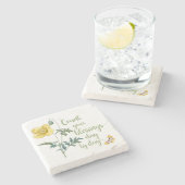 Zählen Sie Ihren Segen - Vintager Gelber Mohn Steinuntersetzer (Seitenansicht)