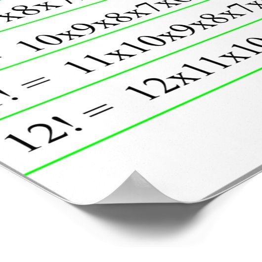 Zahlen und ihr Factorial Chart Poster (Ecke)