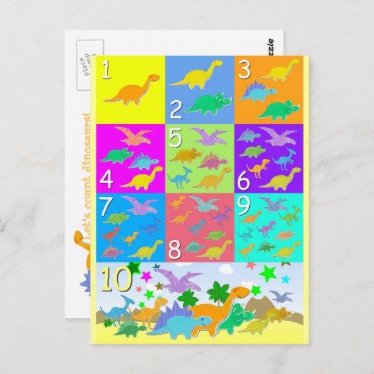 Zählen wir mit Dinosauriern mit den Nummern 1 bis Postkarte (Vorne/Hinten)