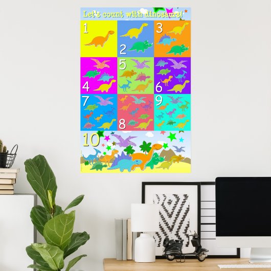 Zählen wir mit Dinosauriern Zahlen 1 - 10 zählen Poster (Heimbüro)