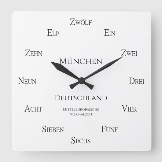 Zählt in der Zeitzone des Bundesstaates Deutschlan Quadratische Wanduhr (Vorderseite)