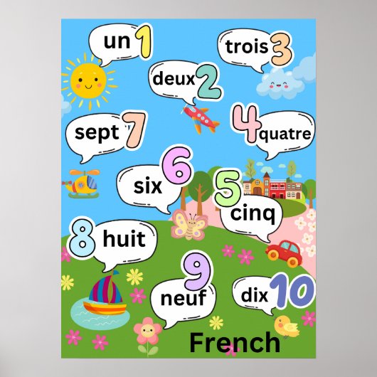 Zählung 1 bis 10 in Französisch Poster (Vorne)