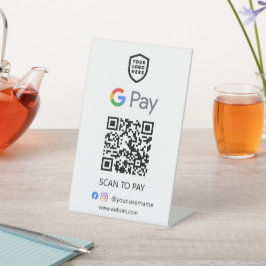 Zahlung mit dem Google Pay QR Code | Weißer Scan z Sockelschild