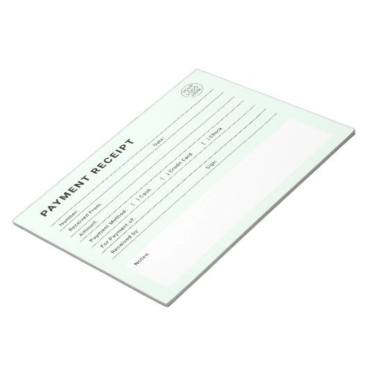 Zahlungsbeleg Geschäftslogo Notizblock (angewinkelt)