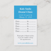 Zahn, Kinder zahnmedizinische, Geschäfts-und Terminkarte (Rückseite)