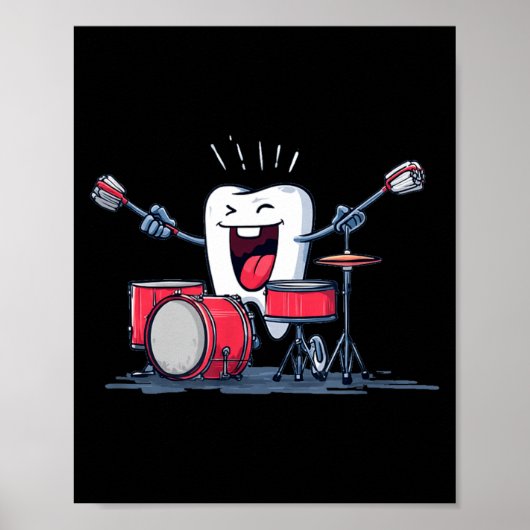Zahn mit Rocking Drums und Zahnbürste-Grafik Poster (Vorne)