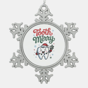 Zahn sei fröhlich Zahnarzt Weihnachten Xmas Schneeflocken Zinn-Ornament