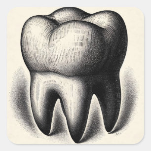 Zahn Vintage Molar Ätzung Quadratischer Aufkleber
