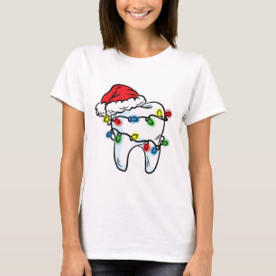 Zahn Weihnachtslicht Santa Hut Zahnarzt Dentalhygi T-Shirt