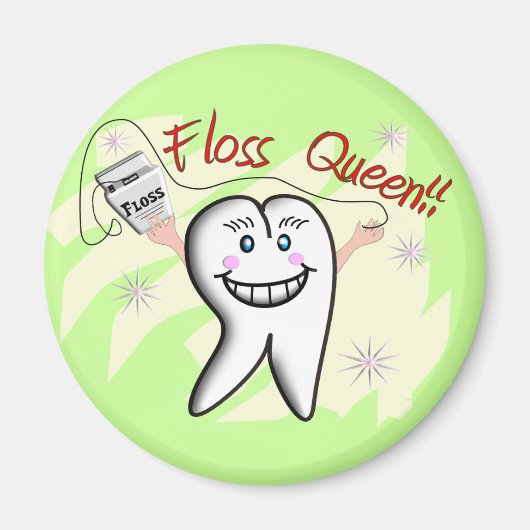 Zahnarzt "Floss Queen" T - Shirt und Geschenke Magnet (Vorne)