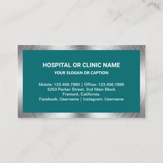 Zahnarzt für Aquamarine Stahlzahn Visitenkarte (Rückseite)