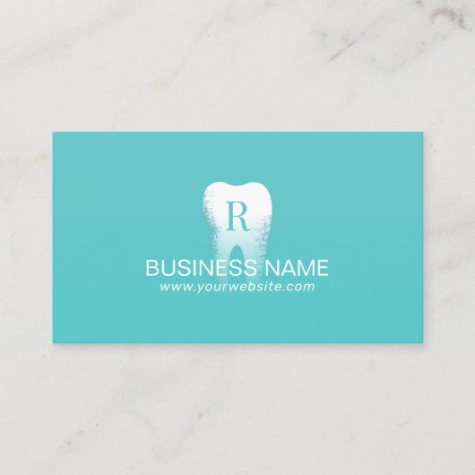 Zahnarzt Monogram Tooth Logo Aquamarin Dental Visitenkarte (Vorderseite)