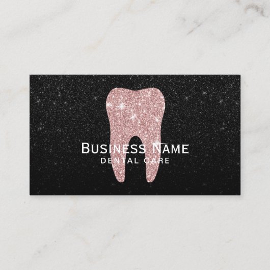 Zahnarzt Rose Gold Tooth Black Glitzer Dental Terminkarte (Vorderseite)
