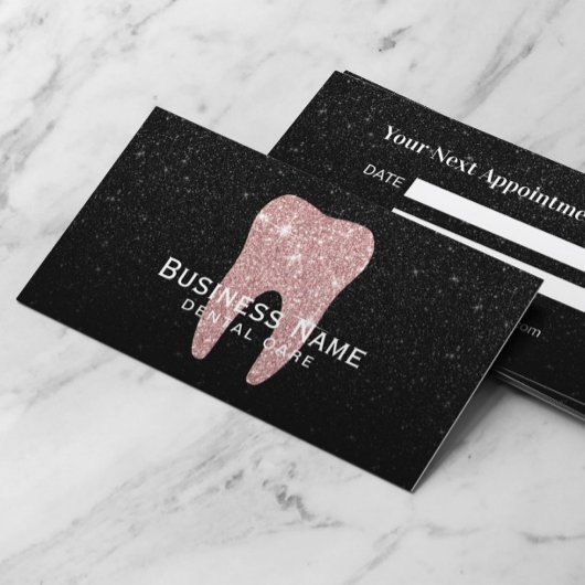 Zahnarzt Rose Gold Tooth Black Glitzer Dental Terminkarte