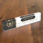 Zahnarzt - Schwarz, Weiß und Gold Namensplakette (Seite)