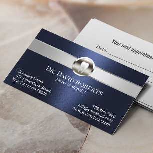 Zahnarzt Silver Strip Navy Blue Dental Care Terminkarte