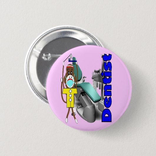 Zahnarzt-Socken-Affe--Entzückend Button (Vorne & Hinten)