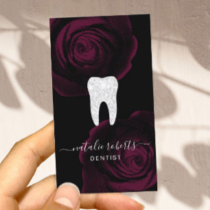 Zahnarzt Tooth Burgund Red Floral Dental Office Visitenkarte