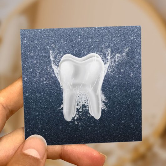 Zahnarzt Tooth Moderner Navy Blue Glitzer Dental Quadratische Visitenkarte