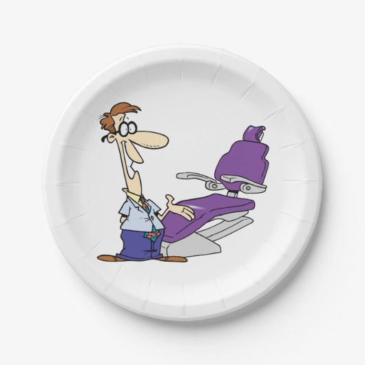 Zahnarzt und Zahnarztstuhl für Operation Pappteller (Vorderseite)