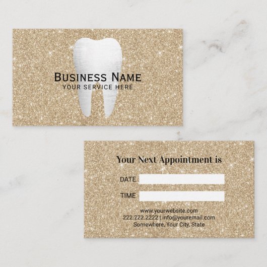 Zahnarzt-weißer Zahn-moderner GoldGlitzer Terminkarte (Vorne/Hinten)