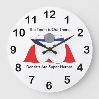 Zahnarzt-Zahn-Superheld personifizieren Große Wanduhr