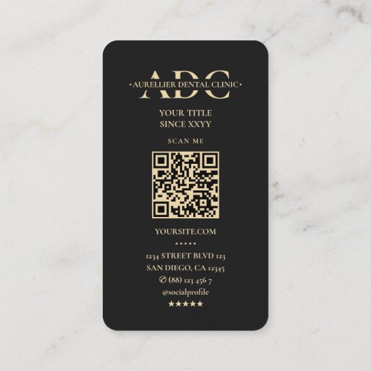Zahnarzt Zahnarzt Orthodontist Moderner Schwarzer Visitenkarte (Rückseite)