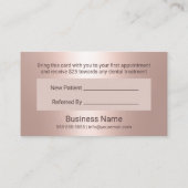 Zahnärzte Lächeln Moderne Rose Goldene Zahnarztbes Empfehlungskarte (Rückseite)