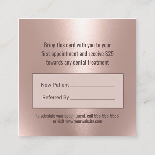 Zahnärzte teilen sich eine LächelRose Gold Zahners Empfehlungskarte (Rückseite)