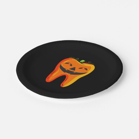Zahnärzte Tooth Pumpkin Halloween Pappteller (Schrägansicht)