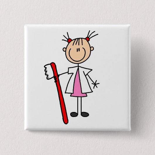 Zahnarzthelfer mit Zahnbürste Button (Vorderseite)