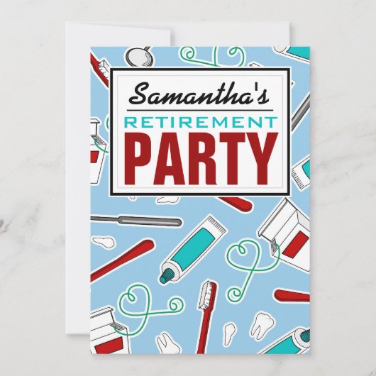 Zahnarzthelfer-/Zahnarzt-Ruhestands-Party - Blau Einladung (Vorderseite)