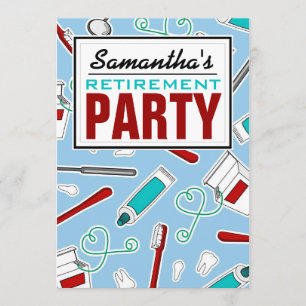 Zahnarzthelfer-/Zahnarzt-Ruhestands-Party - Blau Einladung