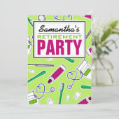 Zahnarzthelfer-/Zahnarzt-Ruhestands-Party-Grün Einladung (Stehend Vorderseite)