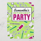 Zahnarzthelfer-/Zahnarzt-Ruhestands-Party-Grün Einladung (Vorne/Hinten)