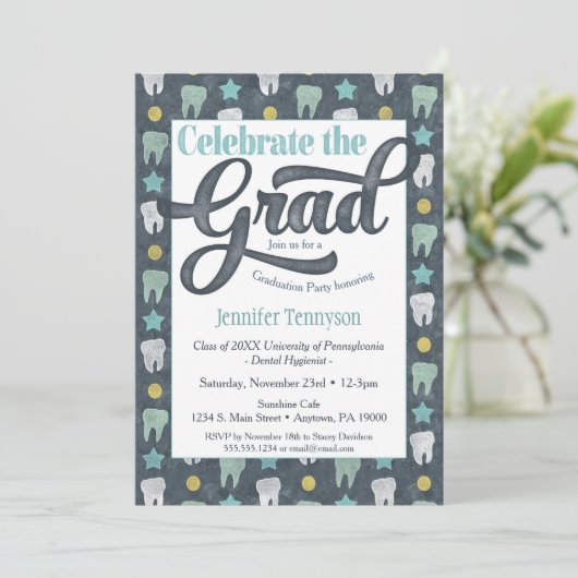 Zahnärztin Abschluss Einladung Zahnarzthygienist (Stehend Vorderseite)