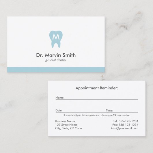Zahnarztkarte Monogramm Zahn-Ernennung Terminkarte (Vorne/Hinten)