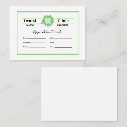 Zahnarztkarte Terminkarte (Vorne/Hinten)