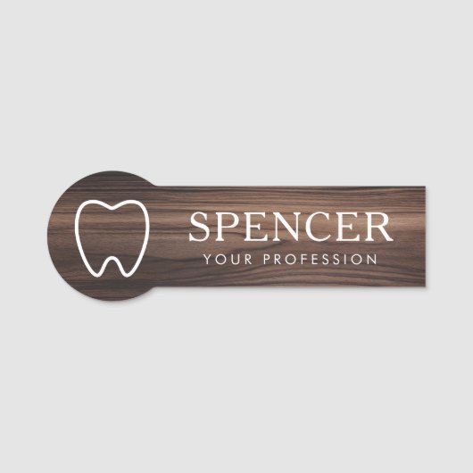 Zahnarztklinik Kontur dunkles Holz Namensschild (Vorderseite)