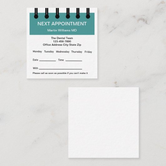 Zahnärztliche Erinnerung Business Cards Terminkarte (Vorne/Hinten)