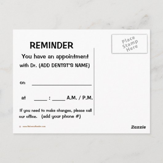 Zahnärztliche Erinnerung Postkarte (Rückseite)