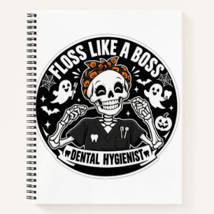 Zahnärztliche Hygienikerin Halloween-Skelett Notizblock