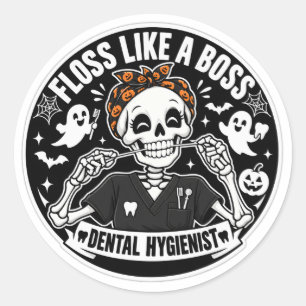 Zahnärztliche Hygienikerin Halloween-Skelett Runder Aufkleber