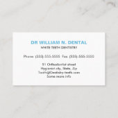 Zahnärztliche, zahnblaue Visitenkarte mit Zahnlogo (Rückseite)