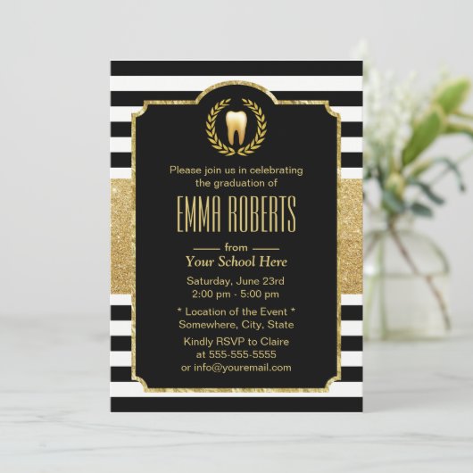 Zahnarztschulen Abschluss Moderne Striche Einladung (Stehend Vorderseite)