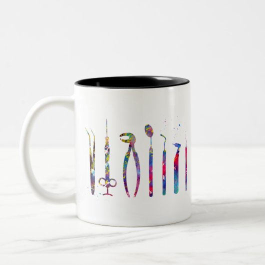 Zahnarztwerkzeuge Zweifarbige Tasse (Links)