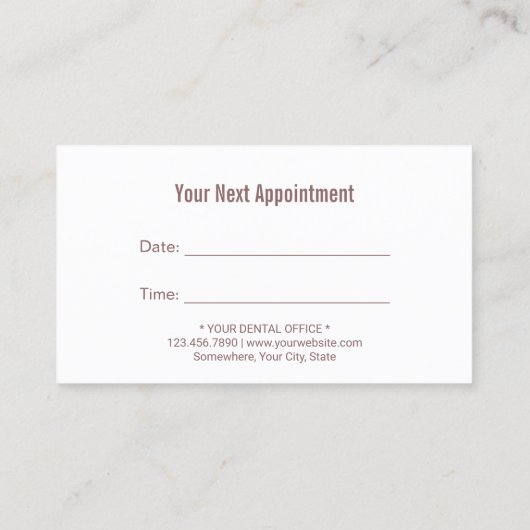 Zahnarztzahn-Logo Rosa Zahnarzternennung Terminkarte (Rückseite)