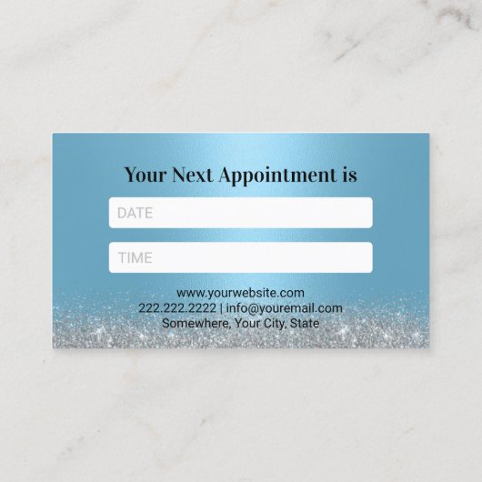 Zahnarztzahnklinik Blue & Silver Glitzer Terminkarte (Rückseite)