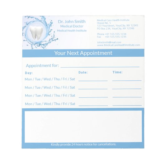 Zahnarztzahnmedizinischer Zahnarzt Notizblock (Vorderseite)